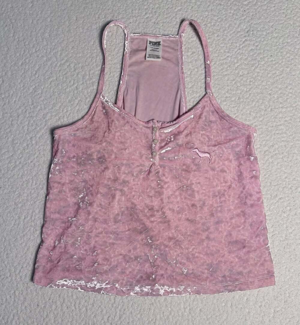 PINK Victoria's Secret Crushed Velvet Racerback Tank Top with Henley Buttons